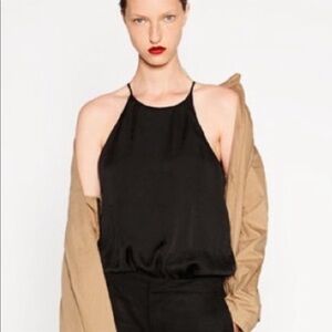 ZARA black satin halter spaghetti strap bodysuit‼️ LARGE
